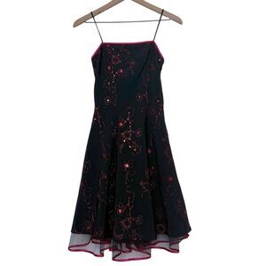 Vintage Y2K Steppin Out Embroidered Sequined Mesh Formal Dress Small Whimsigoth